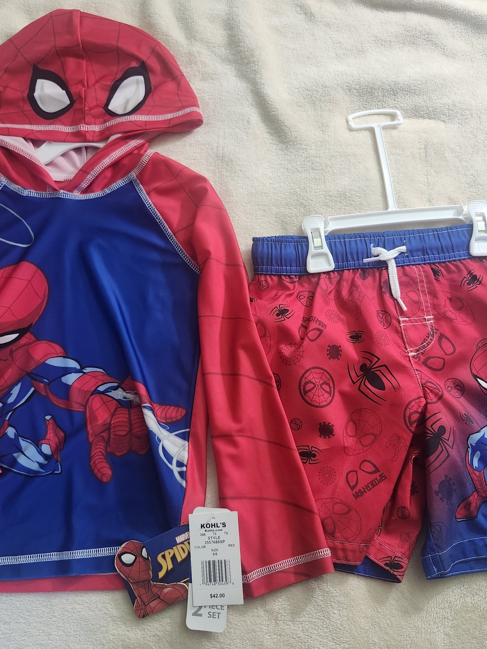 Marvel Kids Spider-Man Red & Blue Rash Guard Swim Set